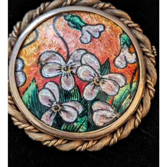 Vintage Signed J. Brevers Paris Large Fused Limoge Enamel on Porcelain Brooch - Picture 2 of 7